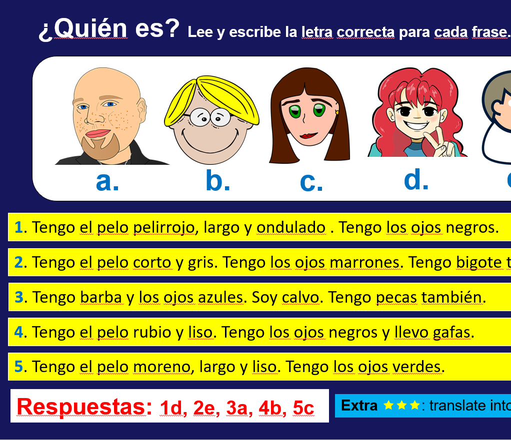 Las descripciones 2- (hair and eyes)