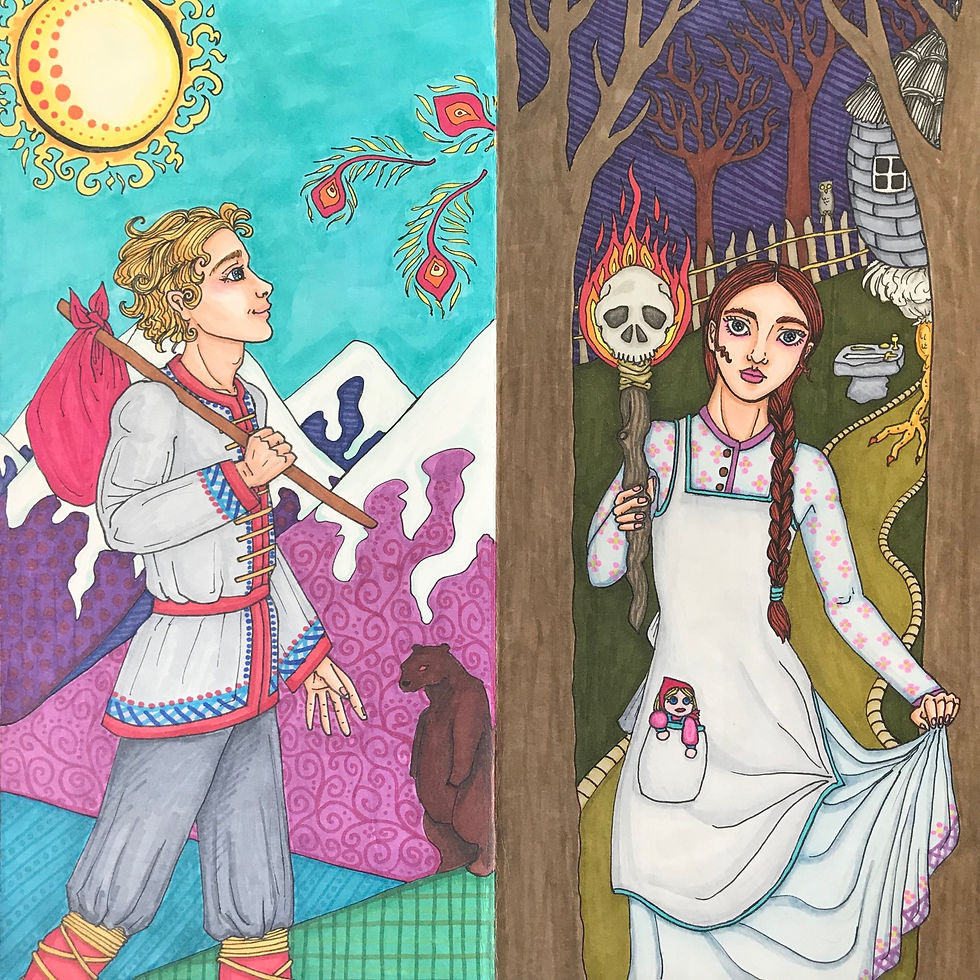 Tarot Art 0 Ivan the Fool and I Vasilisa the Beautiful