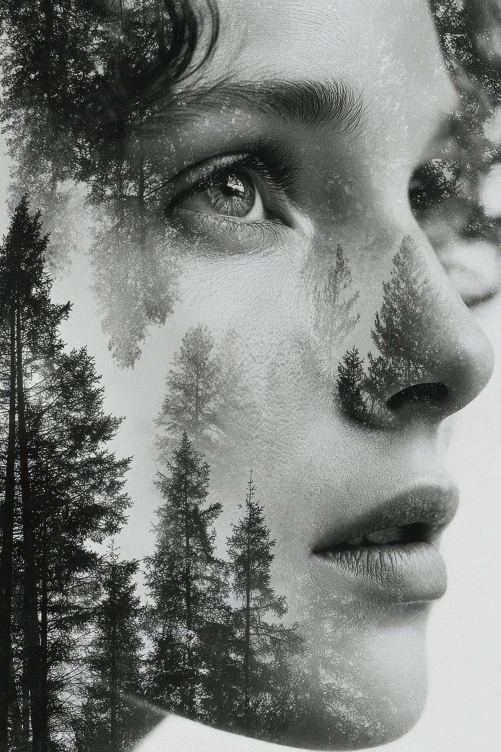 close-up-womans-face-double-exposure-with-forest-overlay-showcasing-intricate-details-her-