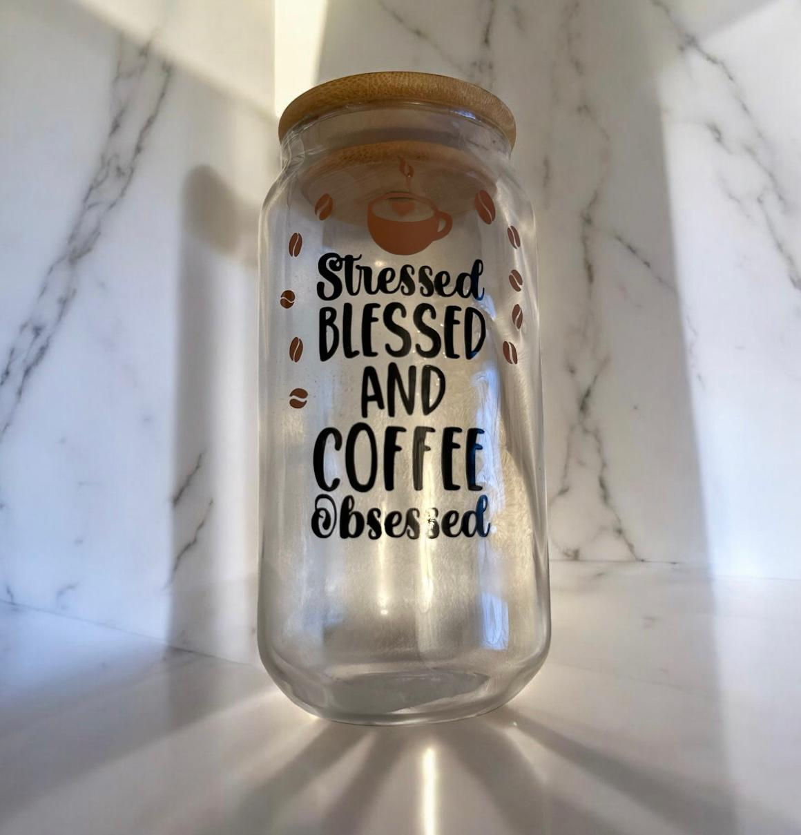 Coffee Obsessed Glass Cup (Resin Coated)