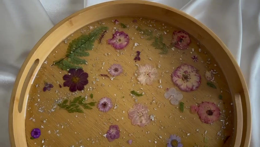 Thumbnail: "Botanical Bloom" Round Bamboo Resin Tray