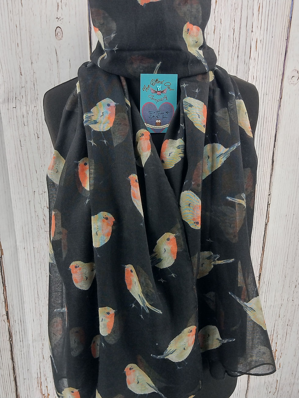 WOMEN'S GARDEN ROBIN BIRD SCARF - BLACK GIFT WRAP/BOX