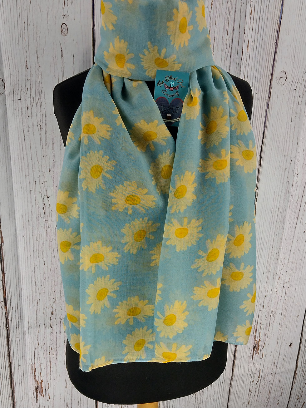 WOMEN'S SUNSHINE DAISY FLOWER SCARF – BLUE GIFT WRAP / BOX