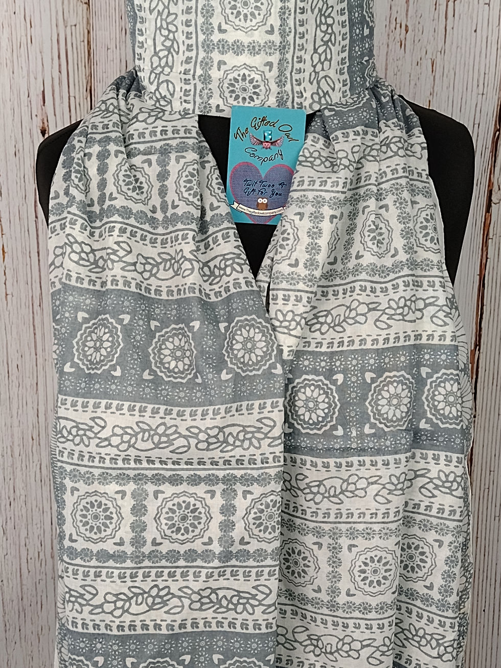 Thumbnail: WOMEN'S DANISH FOLK FLOWER SCARF - GREY GIFT WRAP/BOX