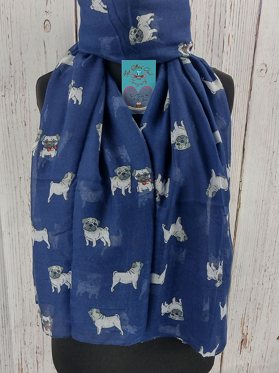 WOMEN'S PUG DOGS SCARF – NAVY BLUE