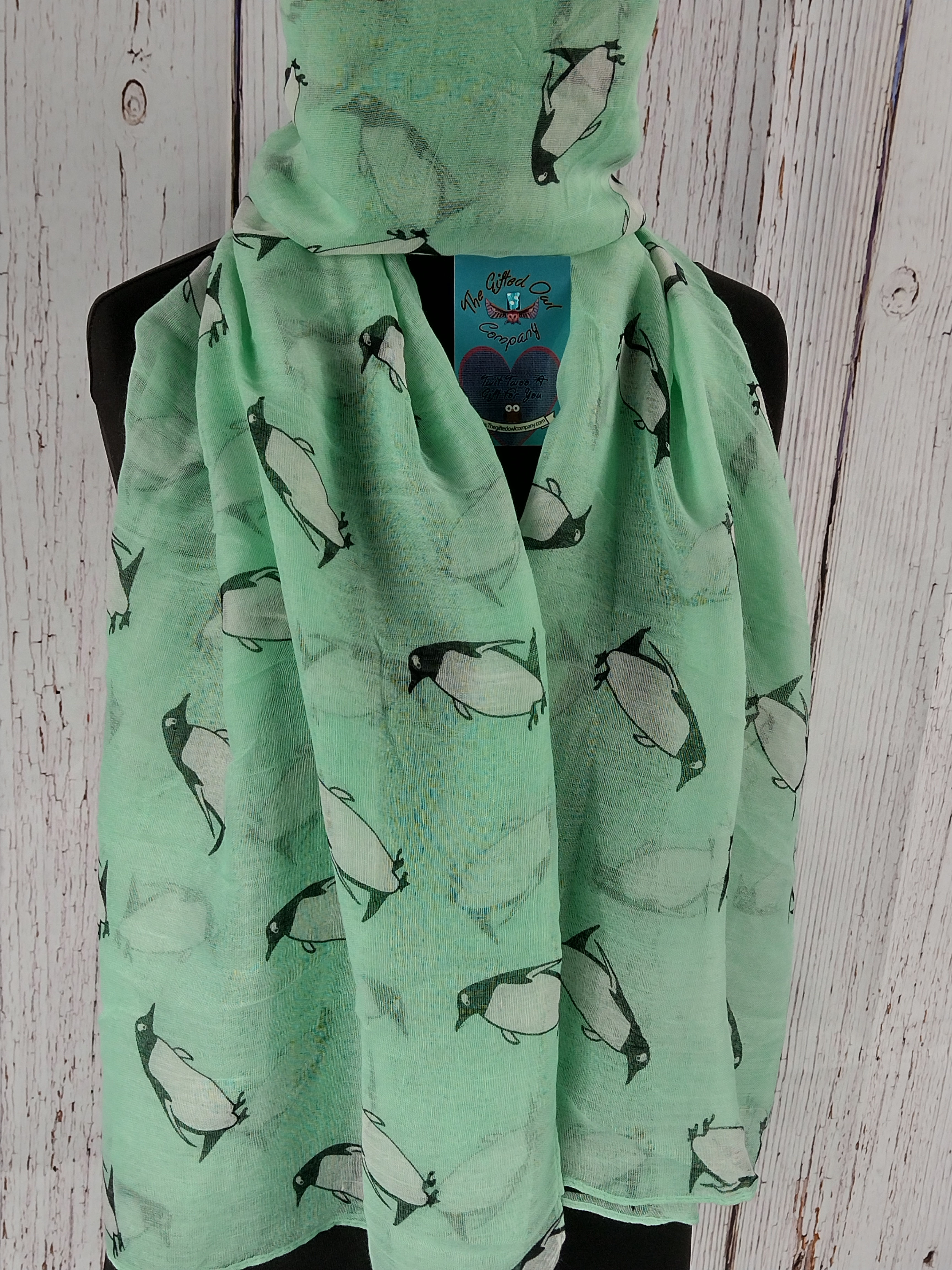 WOMEN'S PENGUIN PARADE SCARF – MINT GREEN GIFT WRAP /BOX
