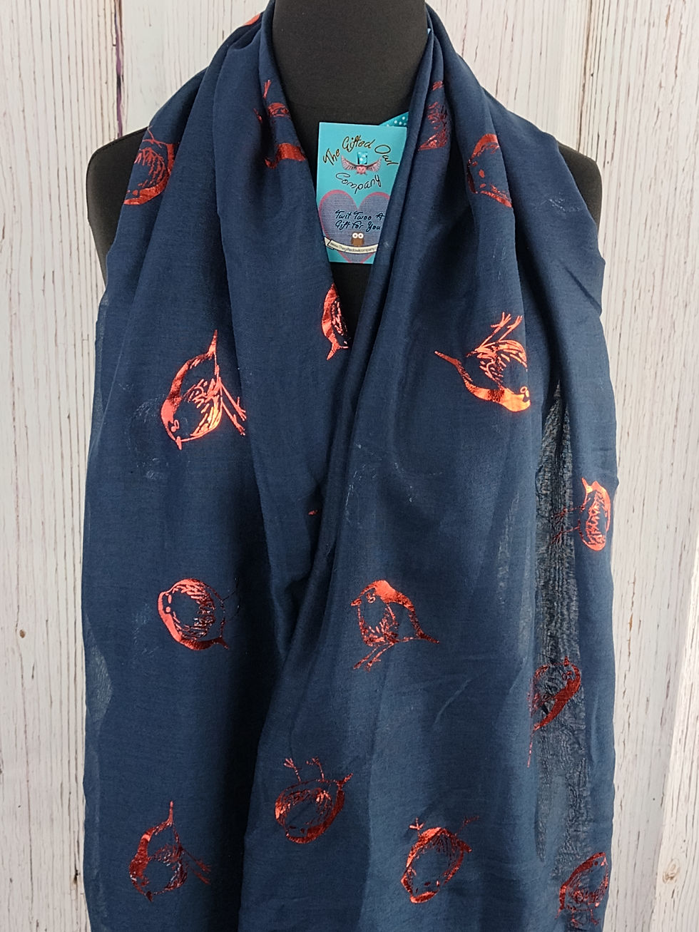 Thumbnail: WOMEN'S ROCKY ROBIN SCARF - NAVY BLUE & RED FOIL GIFT WRAP /BOX