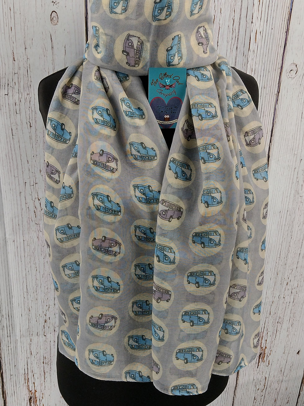 WOMEN'S CRAZY CAMPER VANS SCARF – GREY GIFT WRAP /BOX
