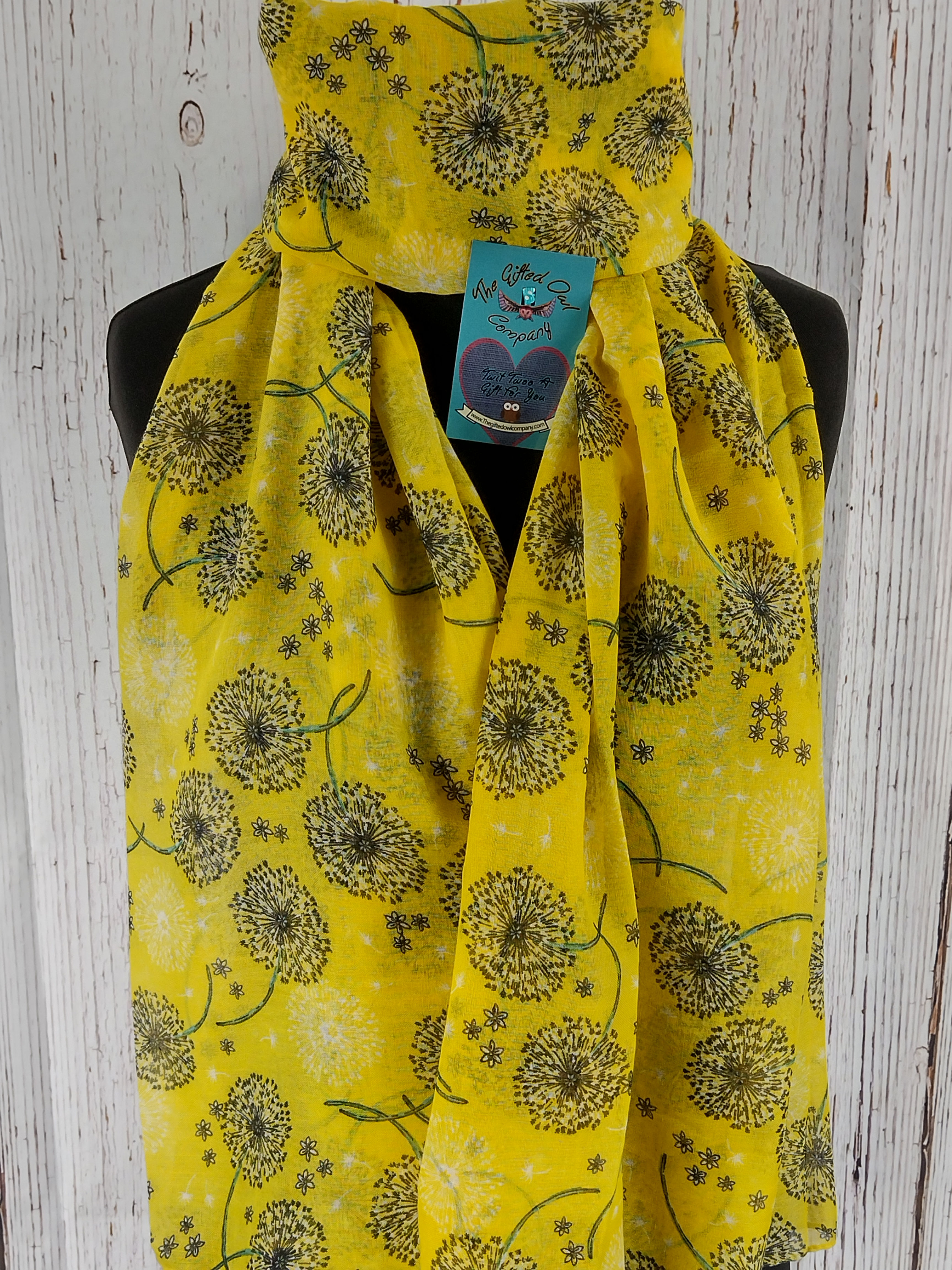 WOMEN'S DANDELION WISHES WILD FLOWER SCARF - YELLOW GIFT WRAP/BOX