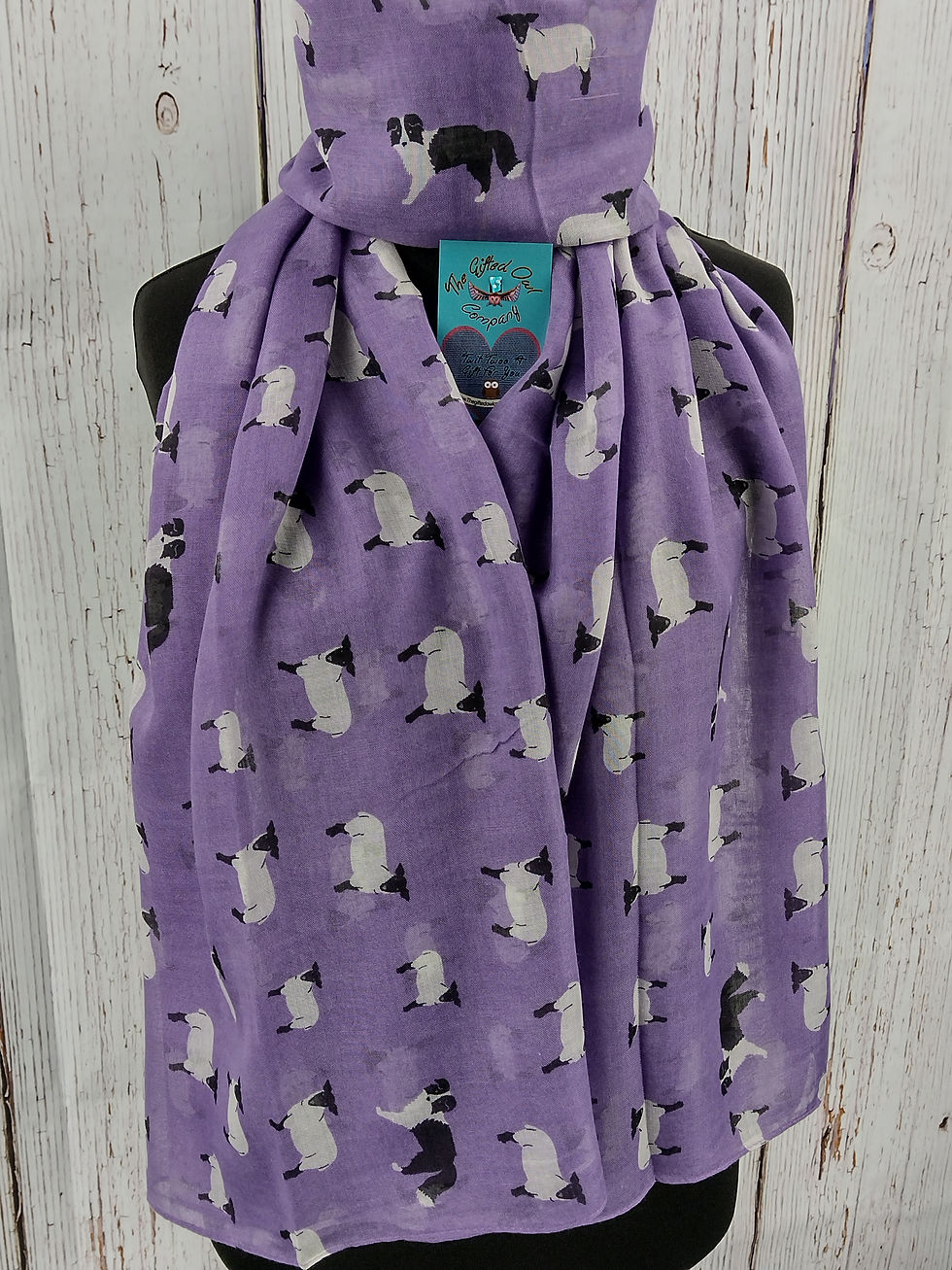 WOMEN'S BLACKFACED SHEEP & BORDER COLLIE DOG SCARF - PURPLE