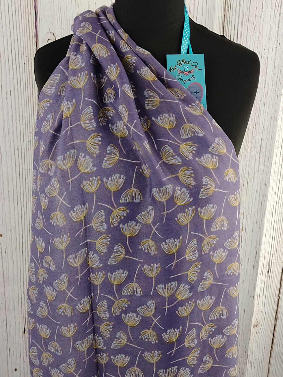 Thumbnail: WOMEN'S DANDELION BREEZE FLOWER SCARF - PURPLE GIFT WRAP /BOX