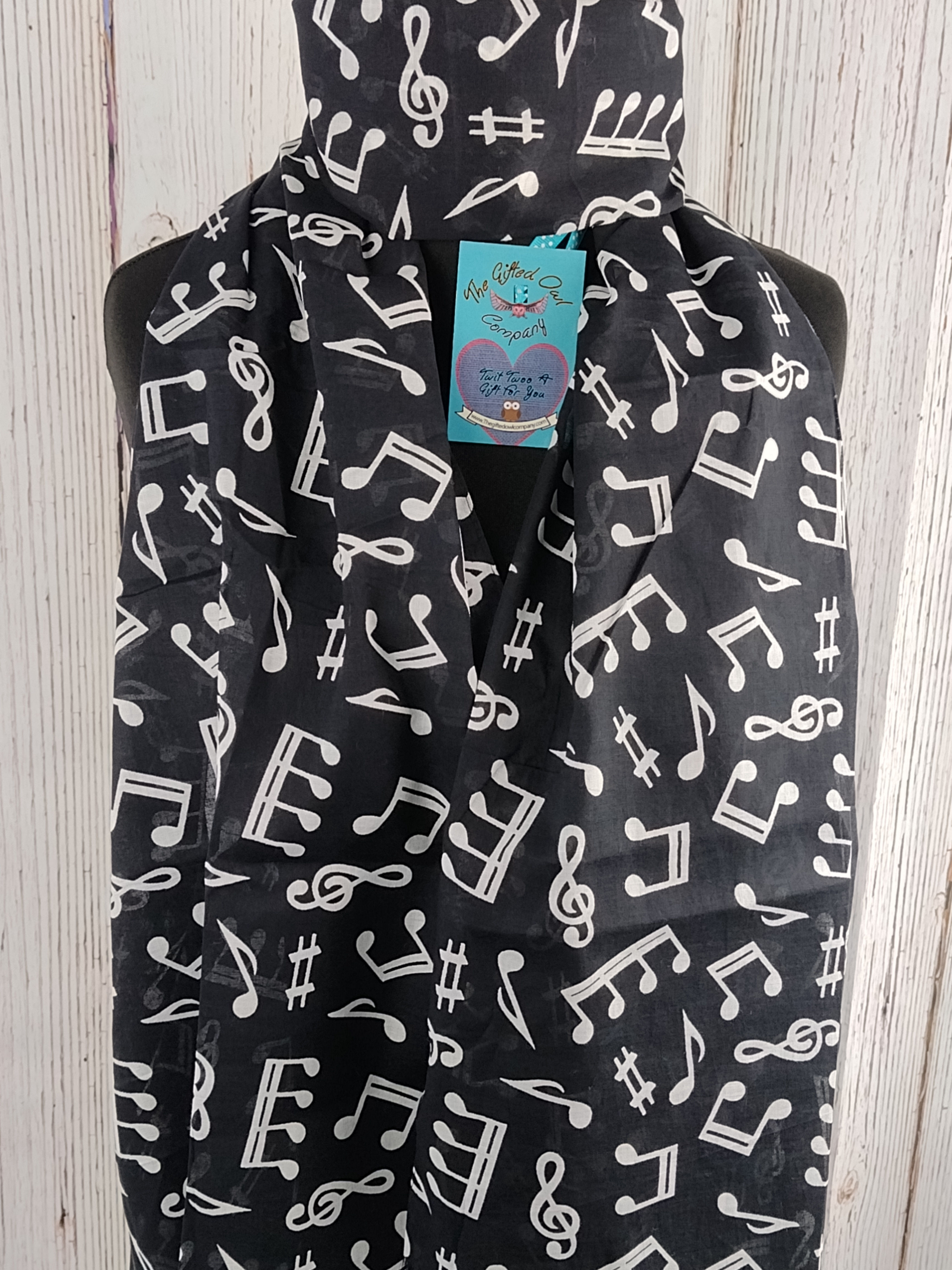 WOMEN'S MUSIC NOTES COTTON SCARF - BLACK