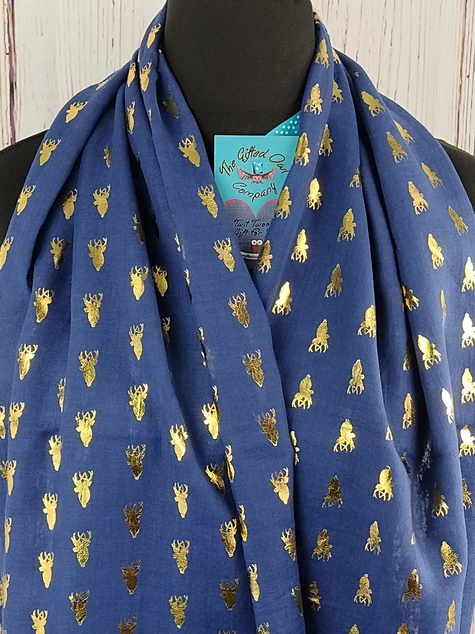 Thumbnail: WOMEN'S MONARCH OF THE GLEN STAG SCARF – NAVY BLUE & GOLD FOIL GIFT WRAP/BOX
