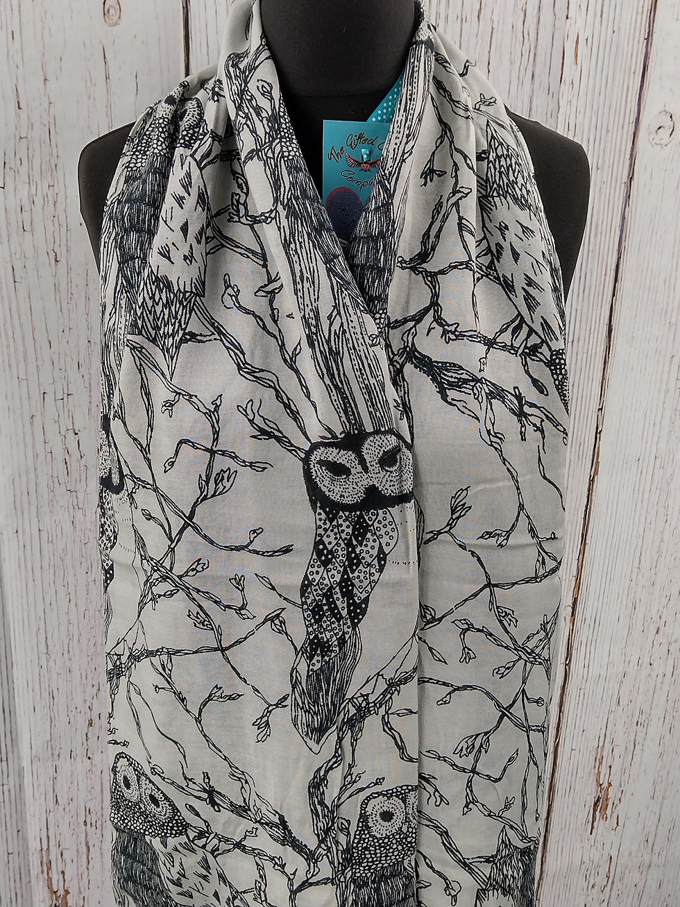 Thumbnail: WOMEN'S OWL PRINT COTTON BLEND SCARF - GREY