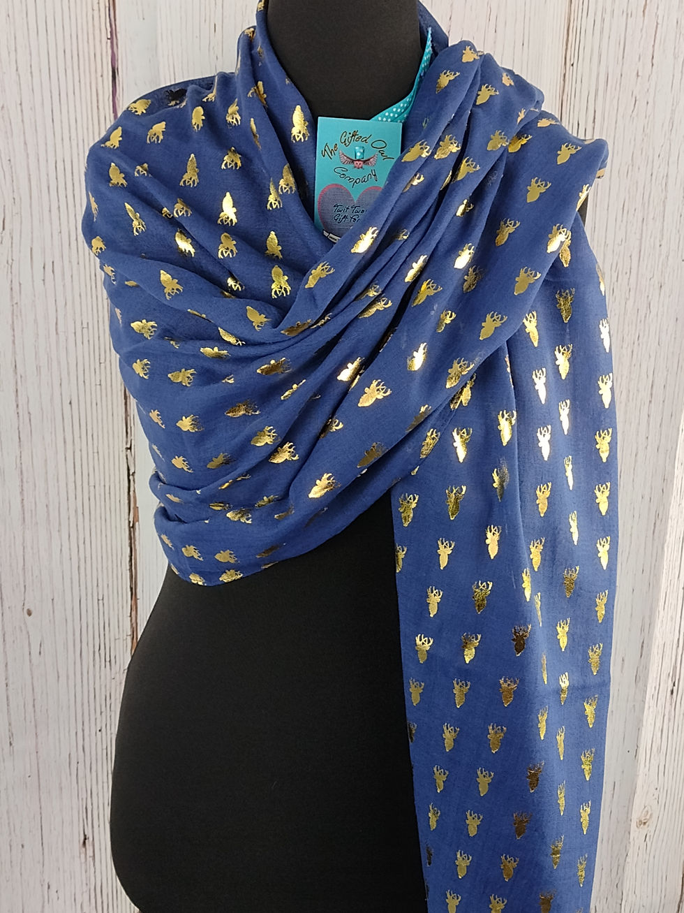 Thumbnail: WOMEN'S MONARCH OF THE GLEN STAG SCARF – NAVY BLUE & GOLD FOIL GIFT WRAP/BOX