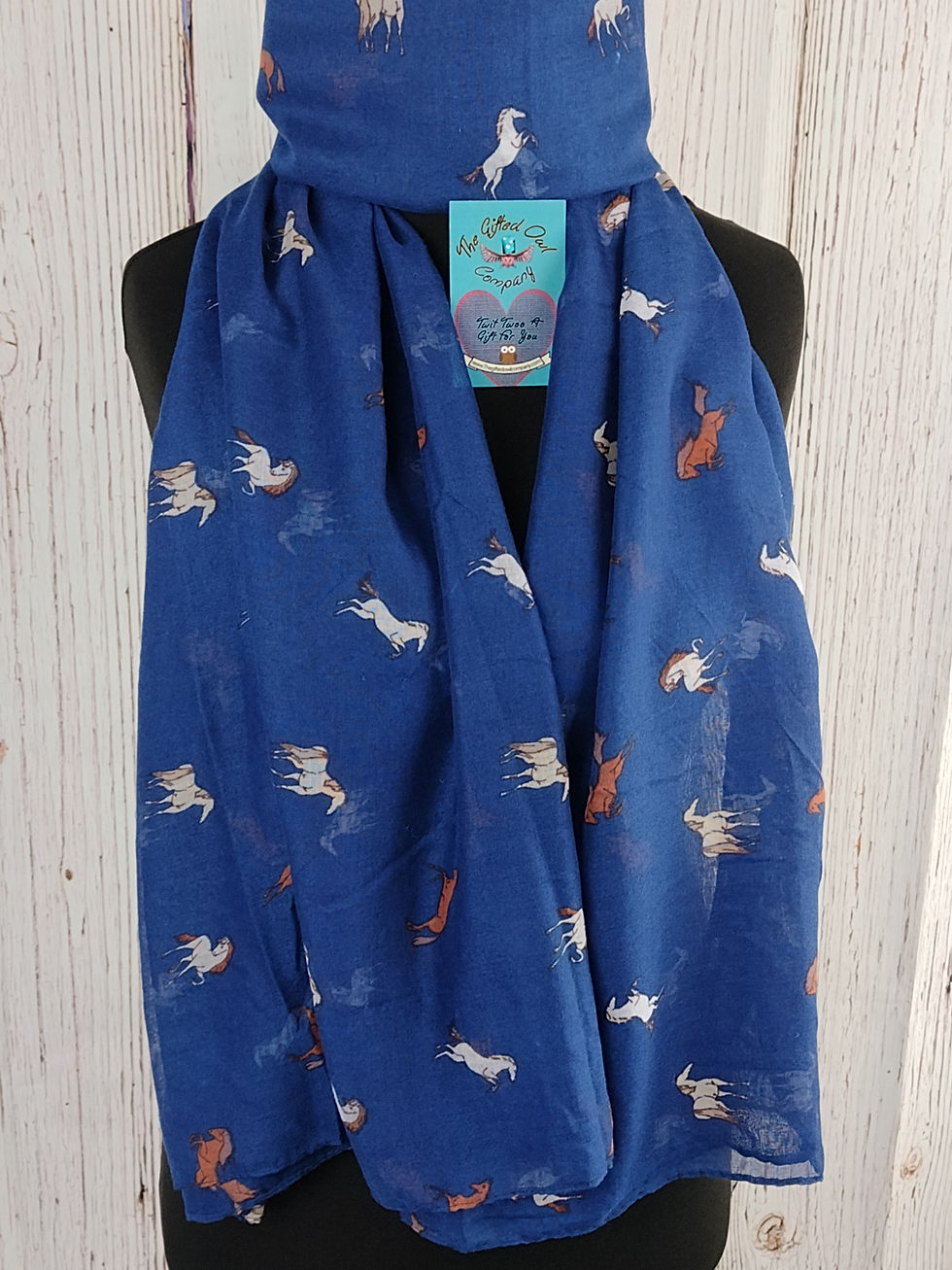 WOMEN'S PEGASUS HORSE SCARF – NAVY BLUE GIFT WRAP /BOX