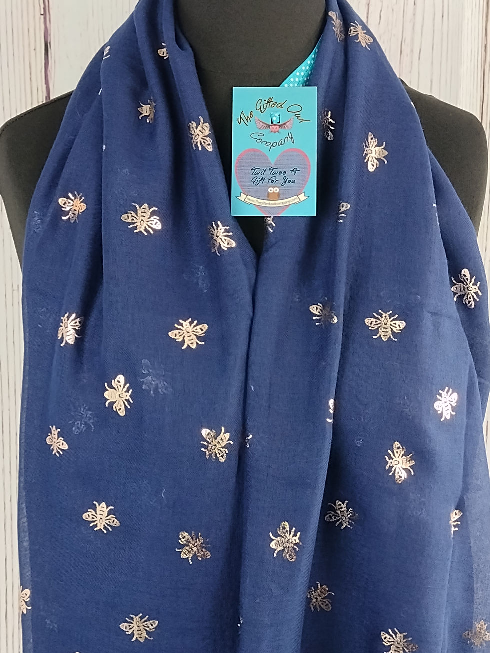 Thumbnail: WOMEN'S ROYAL QUEEN BEE SCARF NAVY BLUE & GOLD FOIL GIFT WRAP/BOX
