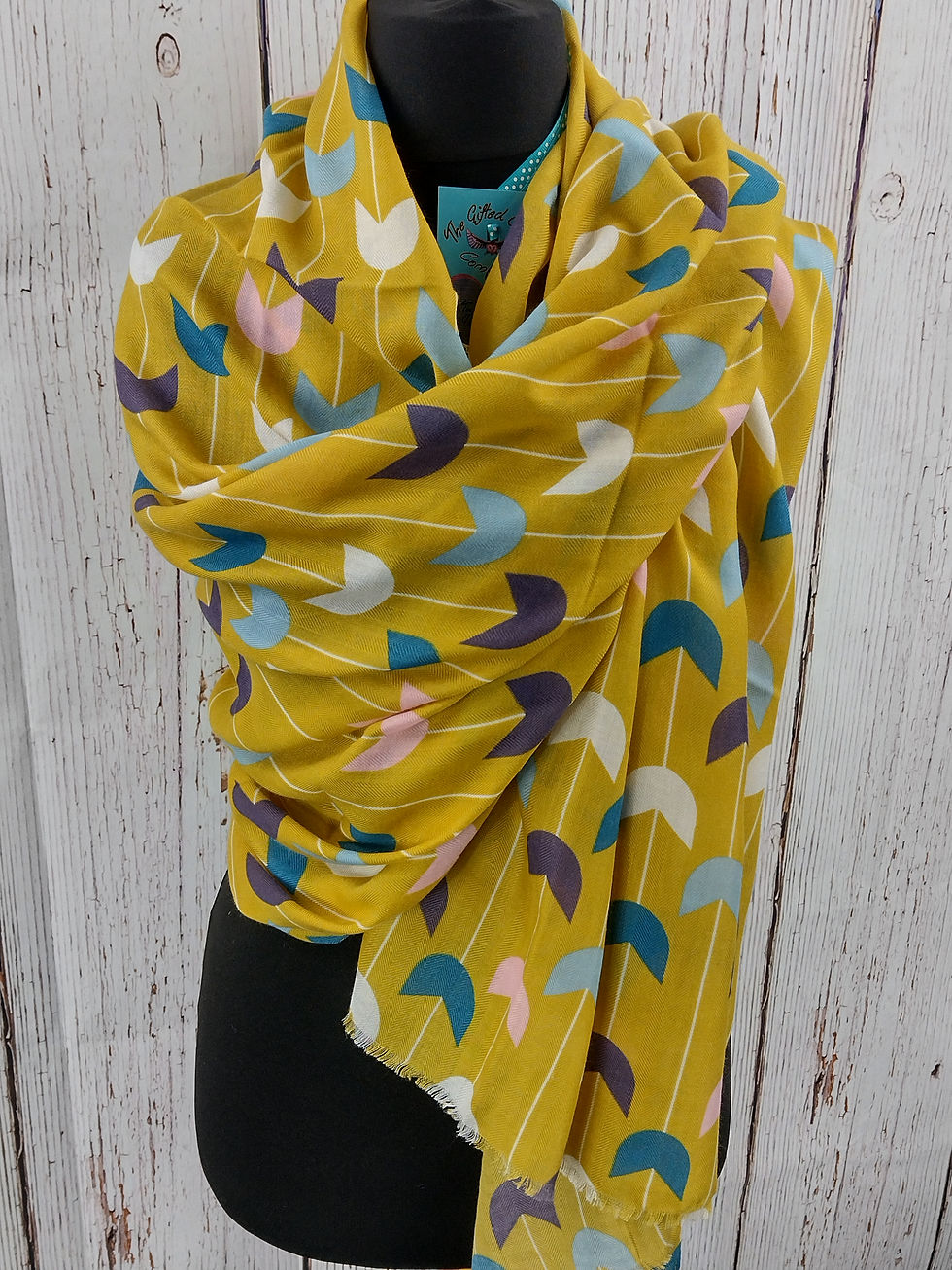 Thumbnail: WOMEN'S SCANDI TULIPS SCARF – MUSTARD GIFT WRAP/BOX