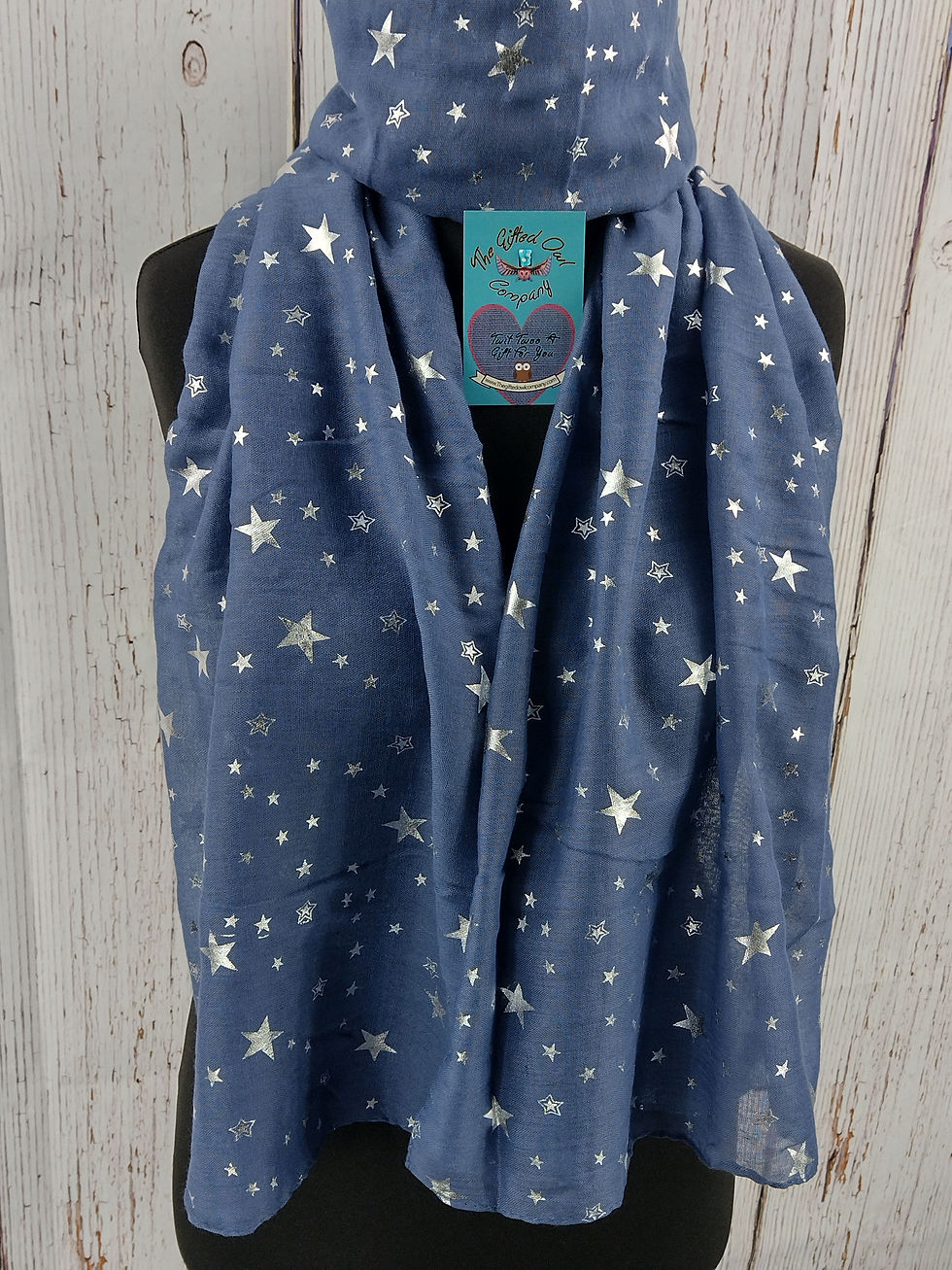WOMEN'S MIDNIGHT STAR SCARF – NAVY BLUE & SILVER FOIL GIFT WRAP/BOX