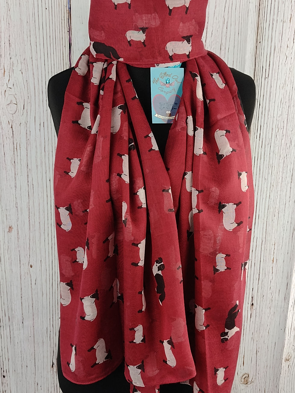 WOMEN'S BLACKFACED SHEEP & BORDER COLLIE DOG SCARF - RED