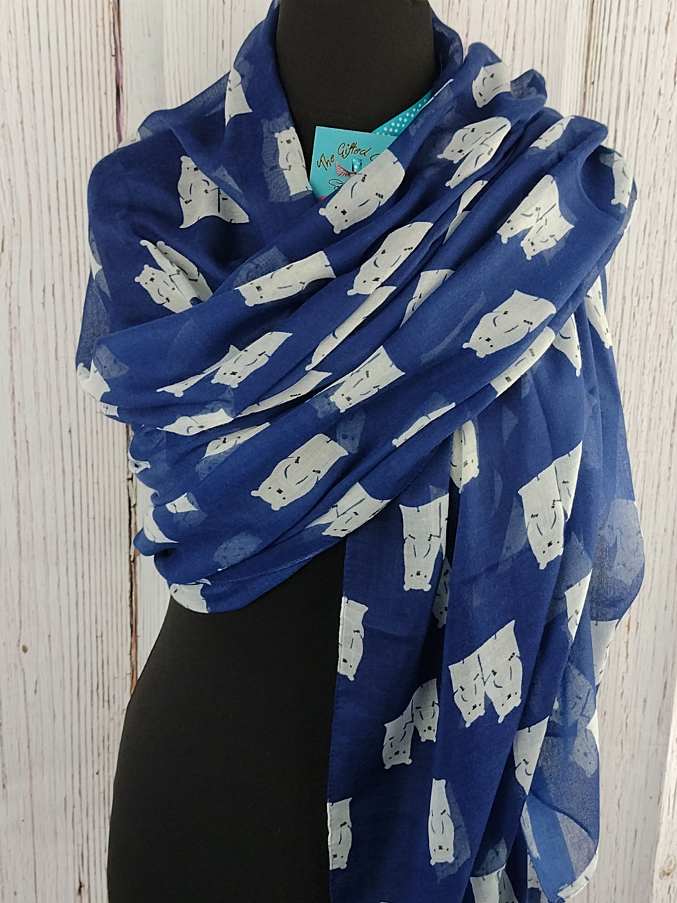 Thumbnail: WOMEN'S ARCTIC SNOW BEARS POLAR BEAR SCARF – NAVY GIFT WRAP /BOX