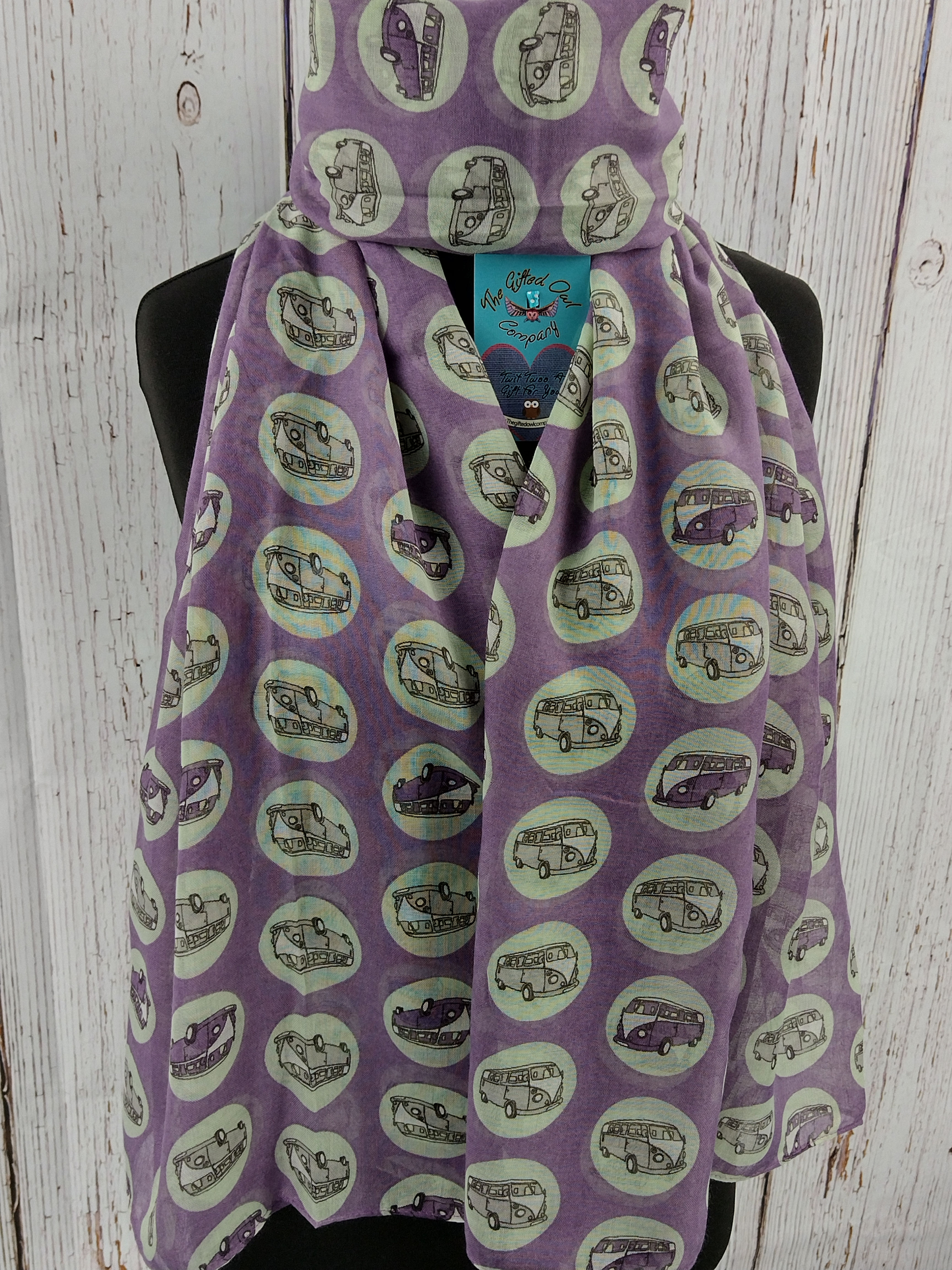 WOMEN'S CRAZY CAMPER VANS SCARF - PURPLE GIFT WRAP/BOX
