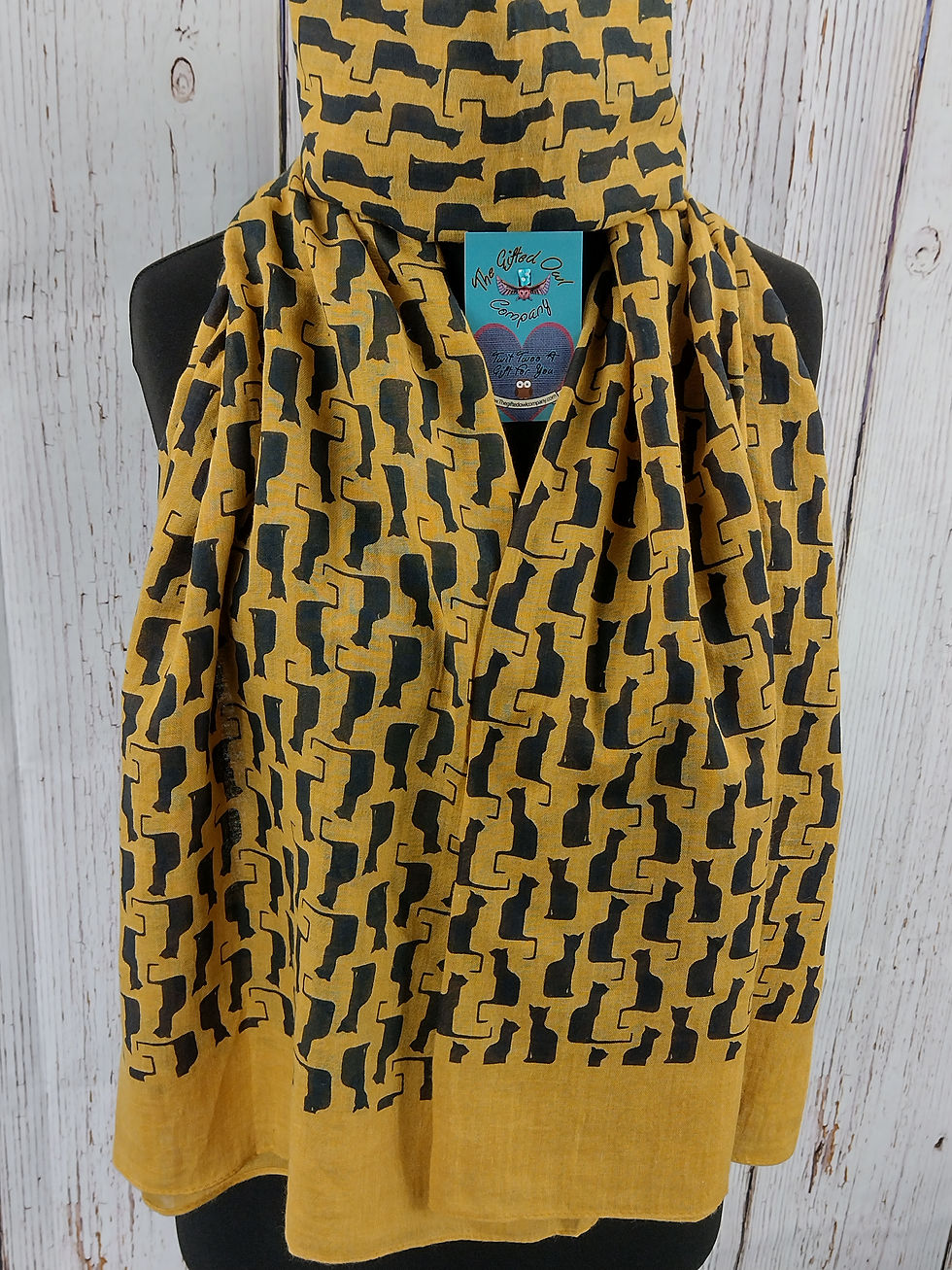 WOMEN'S EDWIN CAT ART DECO STYLE SCARF - MUSTARD GIFT WRAP/BOX