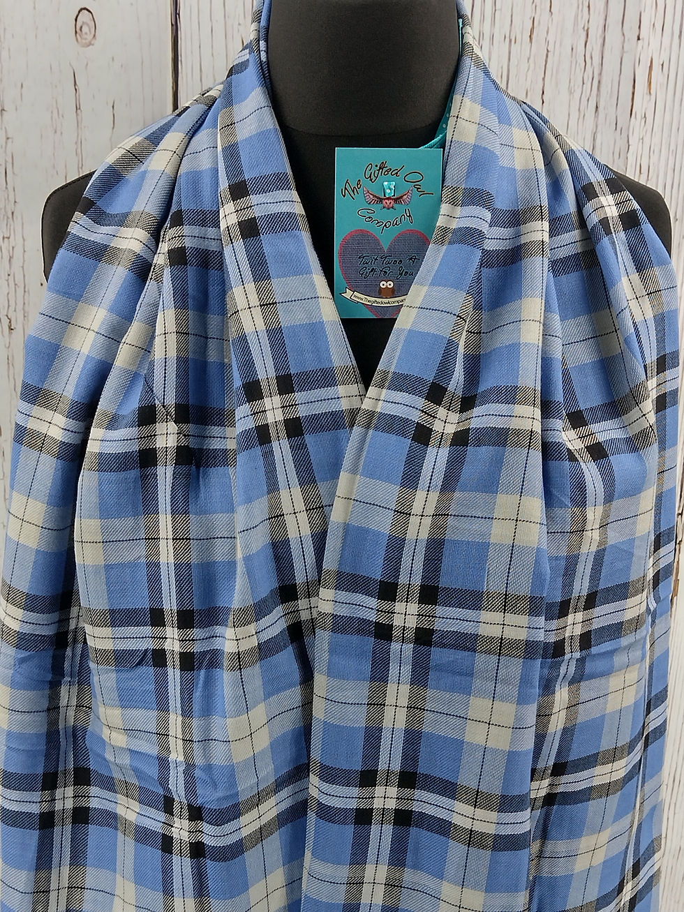 Thumbnail: WOMEN'S ALAN STONE COTTON TARTAN SCARF - BLUE GIFT WRAP/BOX