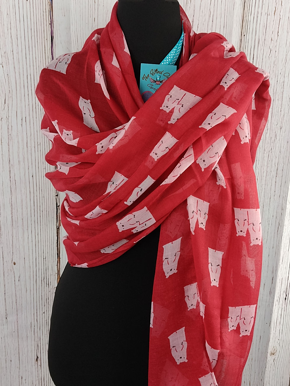 Thumbnail: WOMEN'S ARCTIC SNOW BEARS POLAR BEAR SCARF – RED GIFT WRAP /BOX
