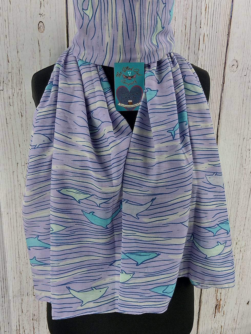 WOMEN'S SWIMMING WITH DOLPHINS SCARF- PURPLE GIFT WRAP /BOX