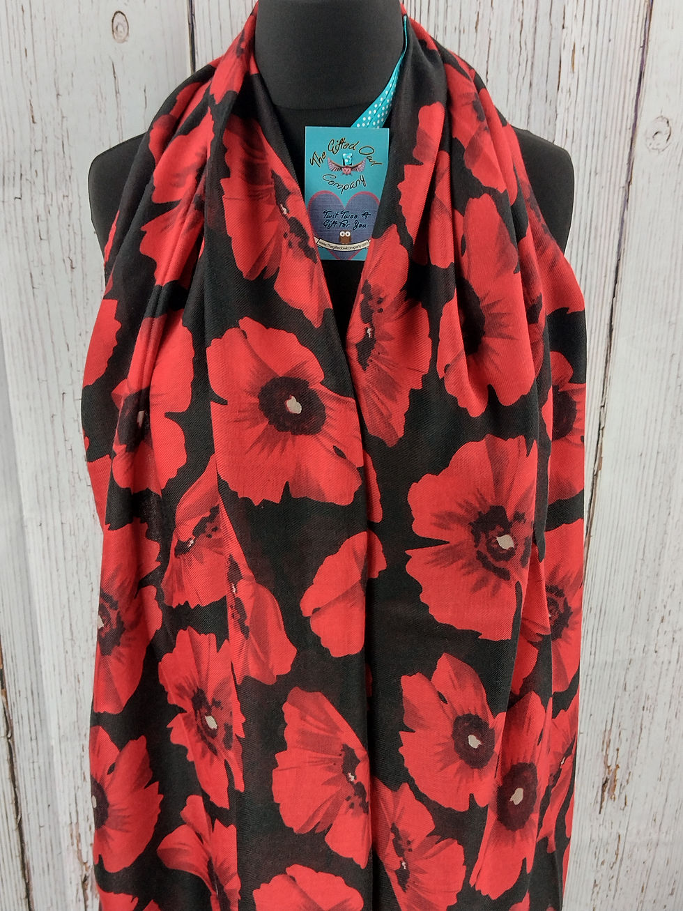 Thumbnail: WOMEN'S GIANT POPPY BLOOM FLOWER SCARF - BLACK GIFT WRAP/BOX