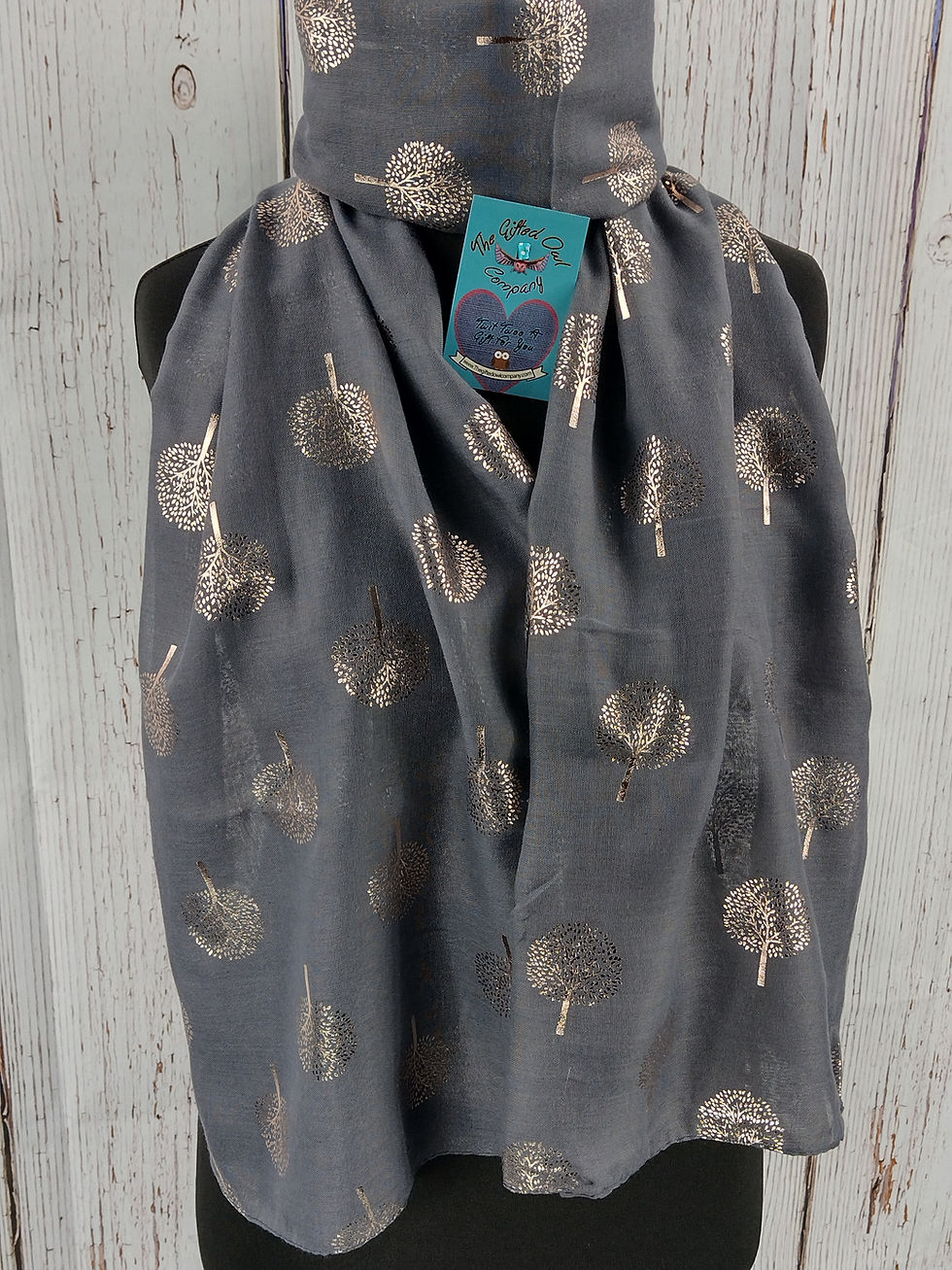 WOMEN'S ROSE GOLD TREE OF LIFE SCARF – DARK GREY & ROSE GOLD GIFT WRAP/BOX