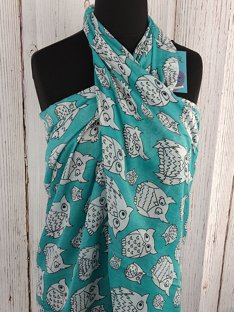 Thumbnail: WOMEN'S LONG EARED OWL SCARF - TEAL GIFT WRAP/BOX