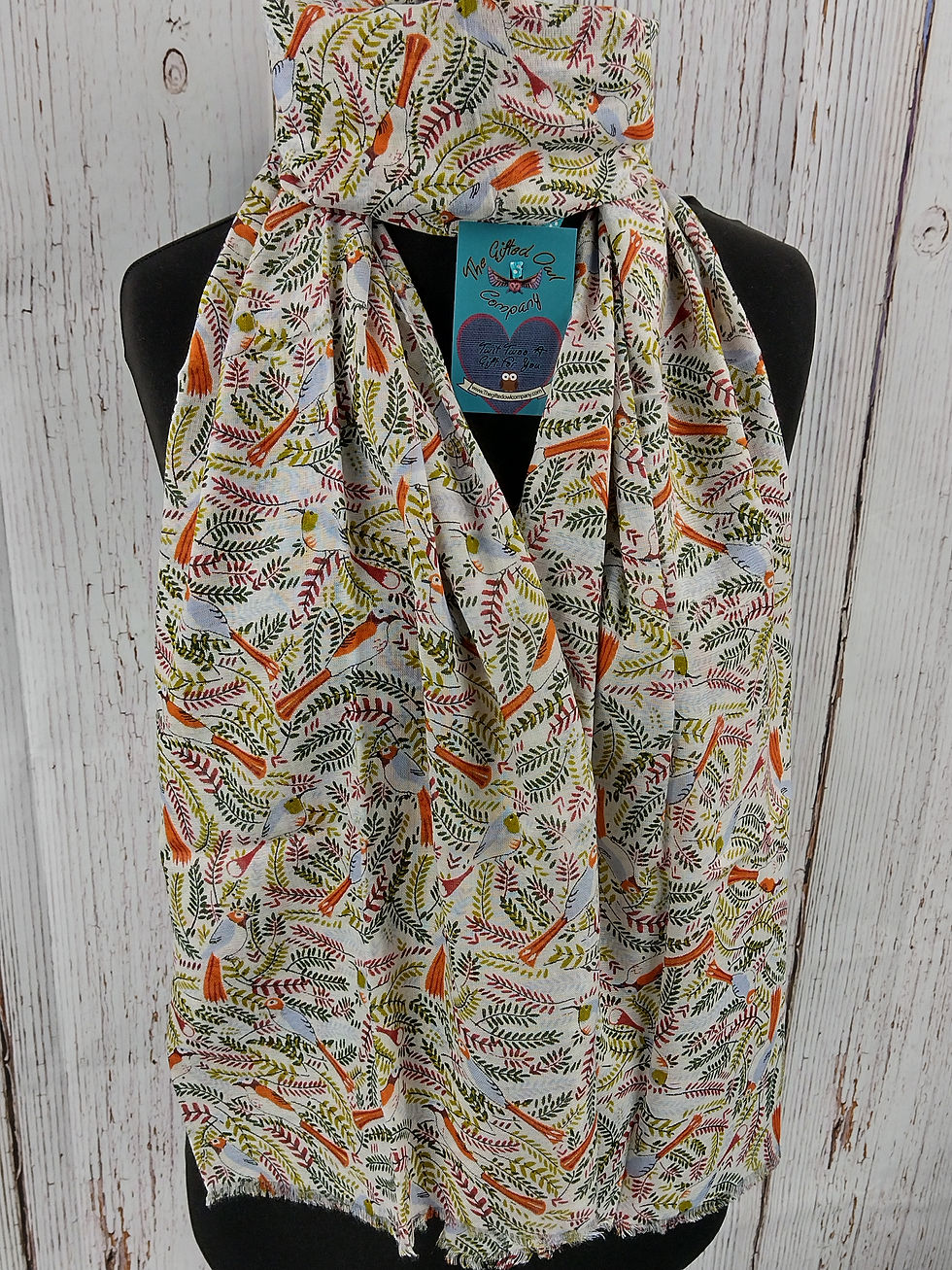 WOMEN'S FOREST BIRDS SCARF – ORANGE GIFT WRAP/BOX