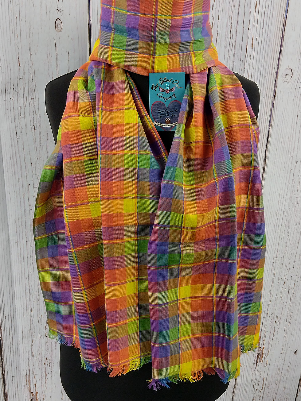 WOMEN'S RAINBOW COTTON TARTAN SCARF - RAINBOW GIFT WRAP/BOX