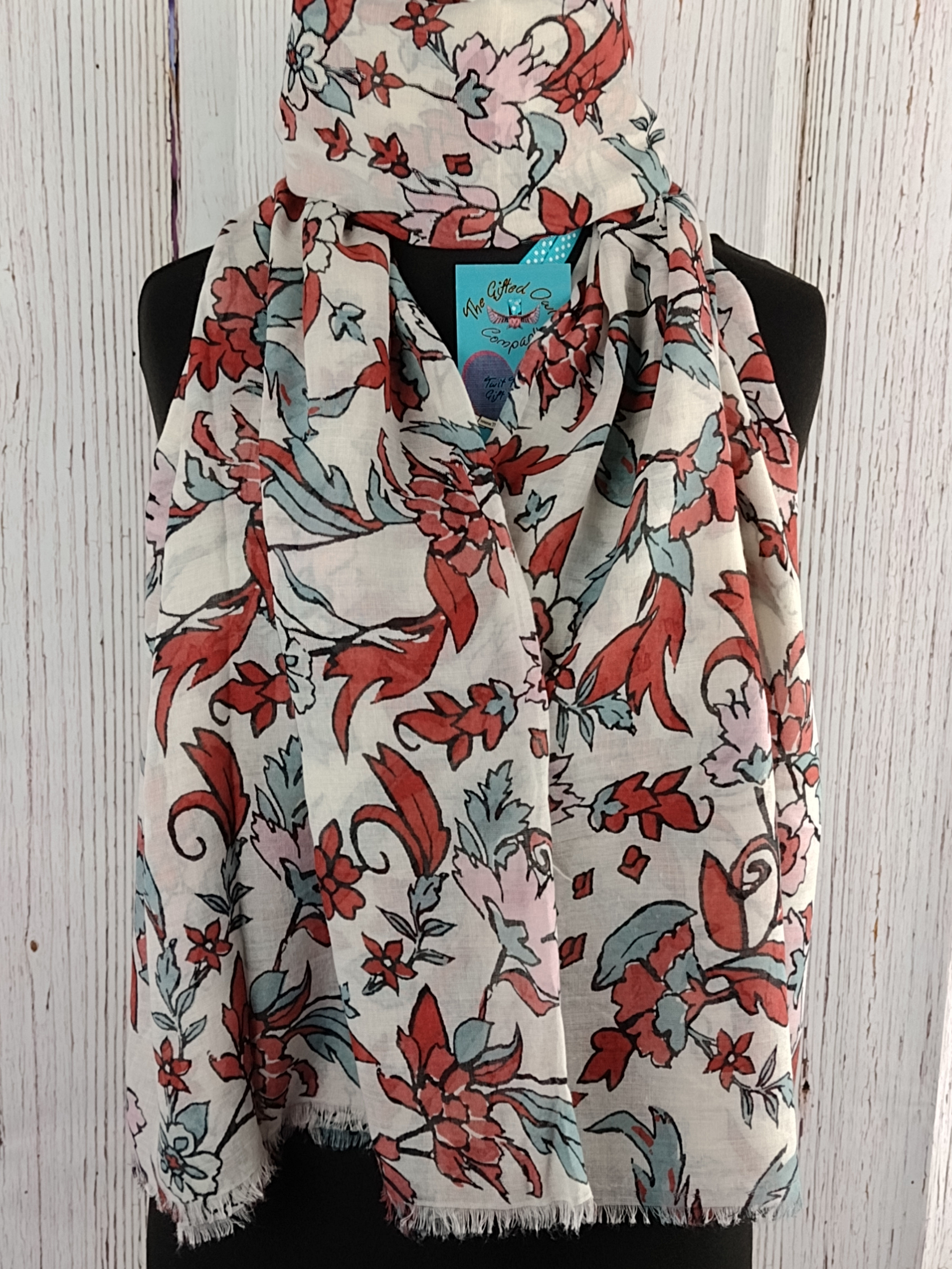 WOMEN'S BOTANICAL GARDEN FLOWER SCARF - CREAM GIFT WRAP/BOX