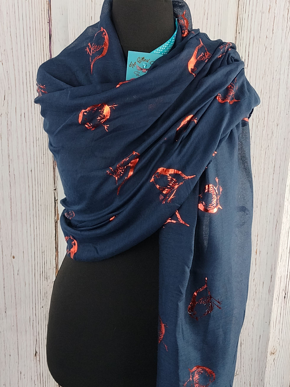 Thumbnail: WOMEN'S ROCKY ROBIN SCARF - NAVY BLUE & RED FOIL GIFT WRAP /BOX