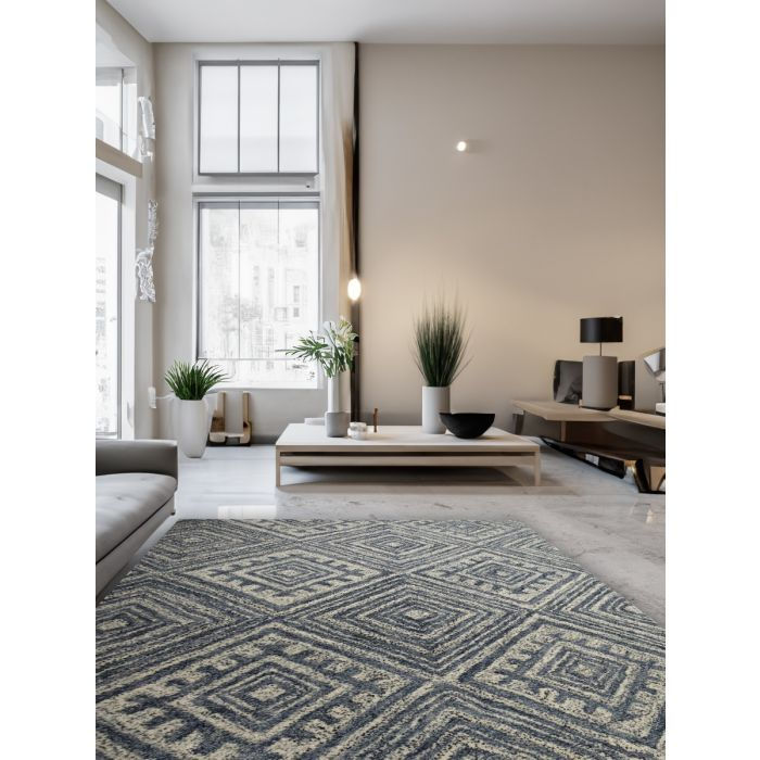Contemporary Aztec Grey Hand-Tufted Living Room Rug