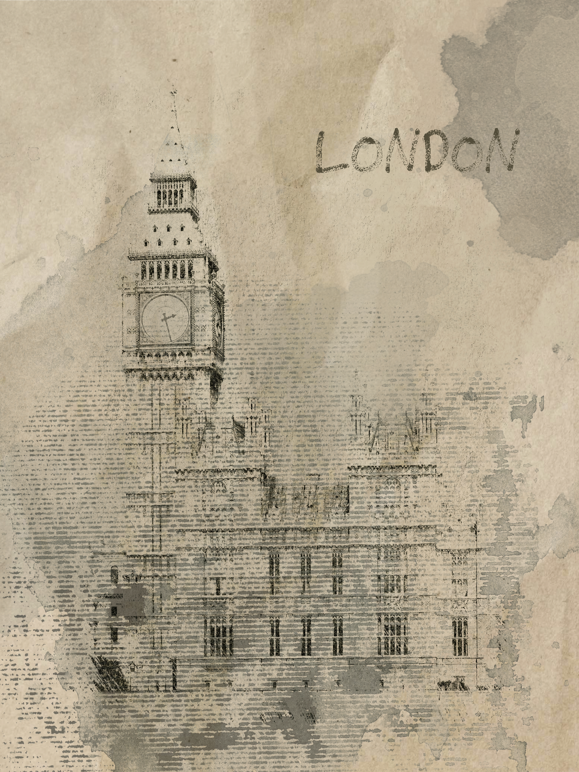 London, Rainy Mood  Embellished Canvas Giclee