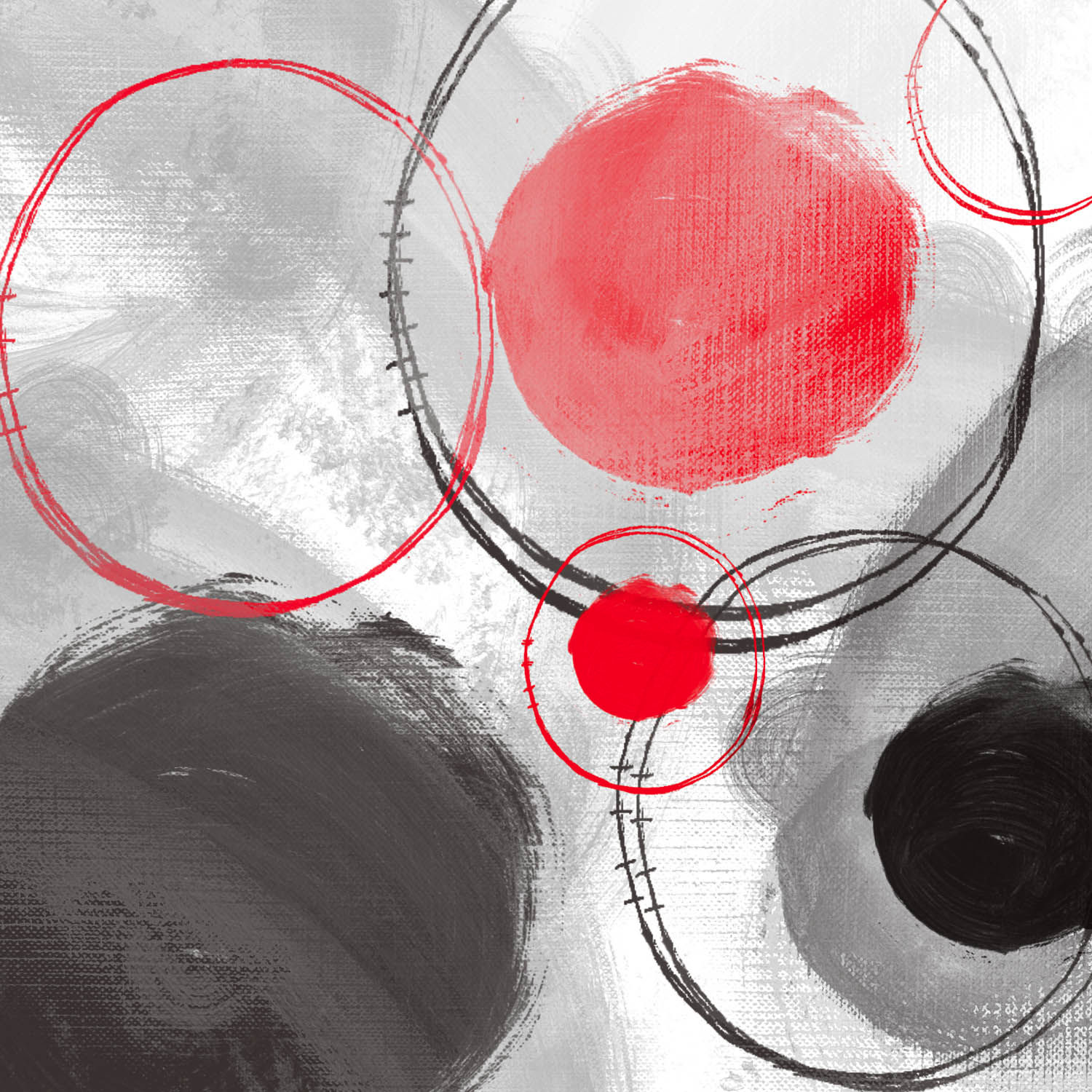 RED BLACK CIRCLES II, Hand Embellished Giclee