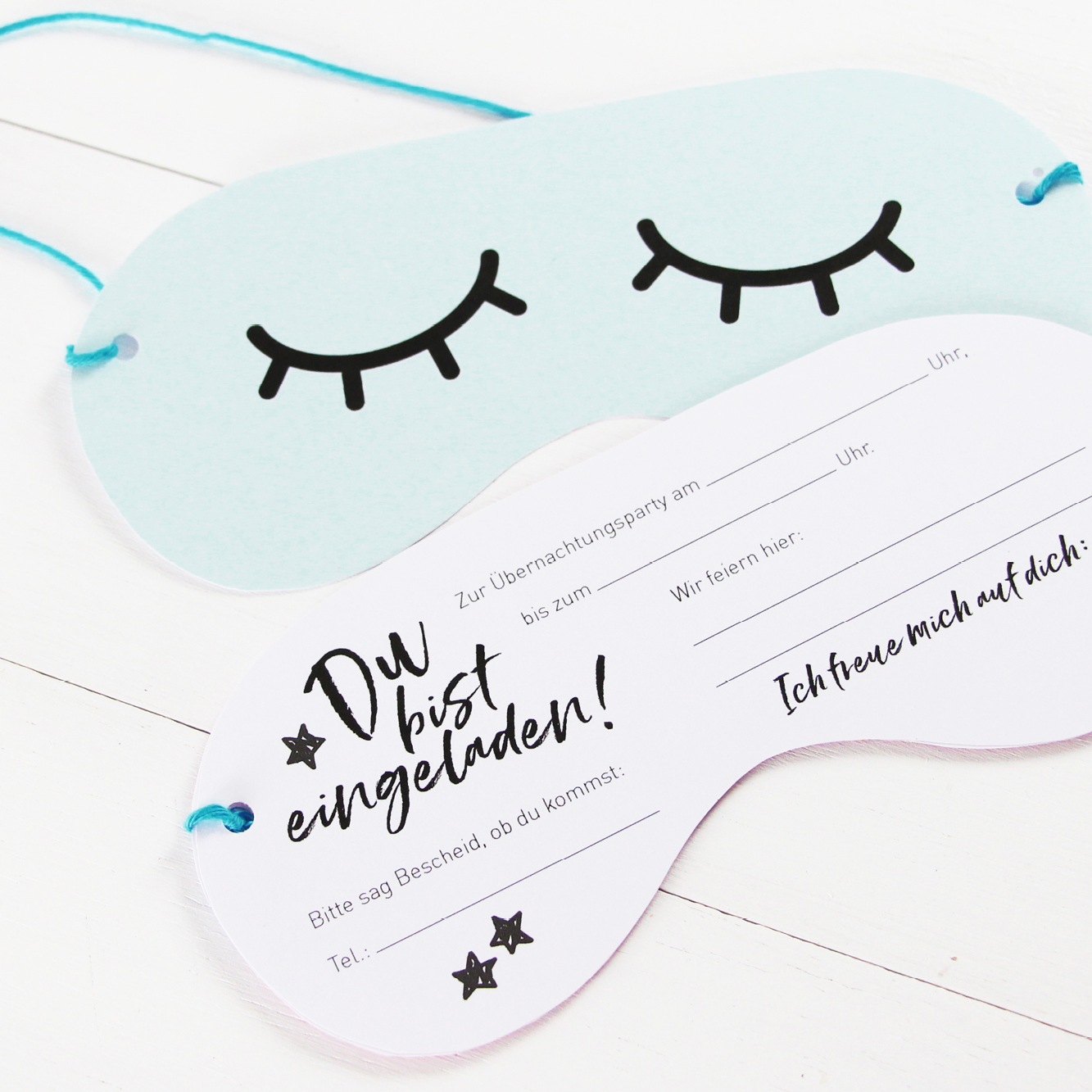 Einladung Schlafbrille Printable Sleepover Party Übernachtungsparty