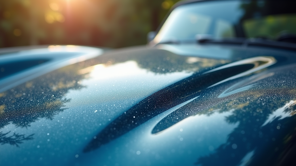 Close-up view of car hood with clear paint protection film applied