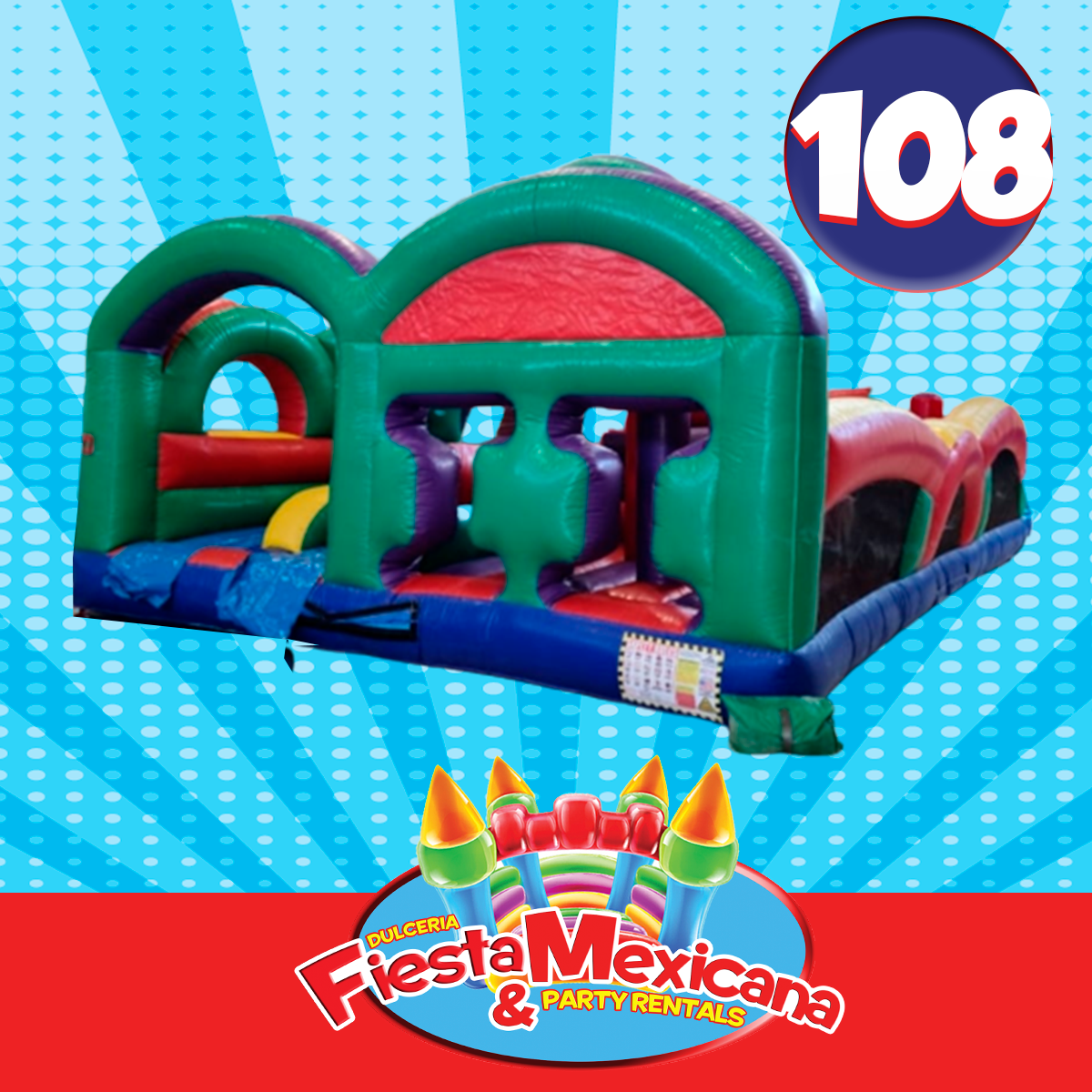 #108 U-turn double slide obstacle course  25ft L x 20ft W x 14ftH Price: $450