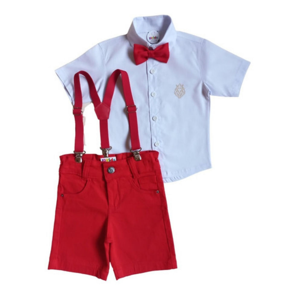Miniatura: Conjunto Social Infantil Masculino - Festa - Branco Com Vermelho
