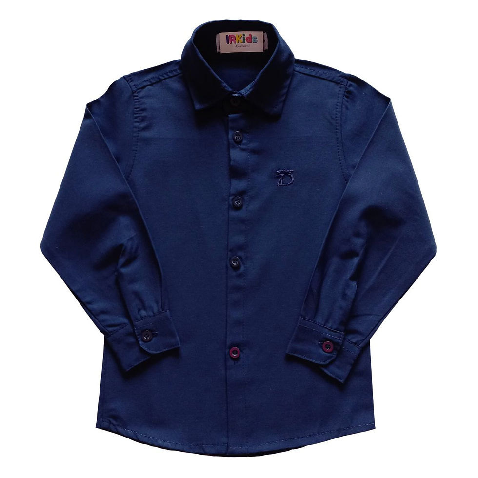 Miniatura: Conjunto Social Infantil Masculino - Calça e Camisa - Azul-marinho Com Bege