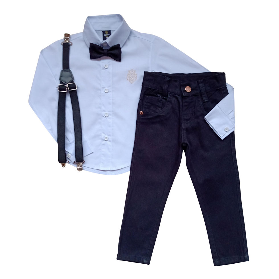 Conjunto Social Infantil Masculino - Calça e Camisa - Branco Com Preto