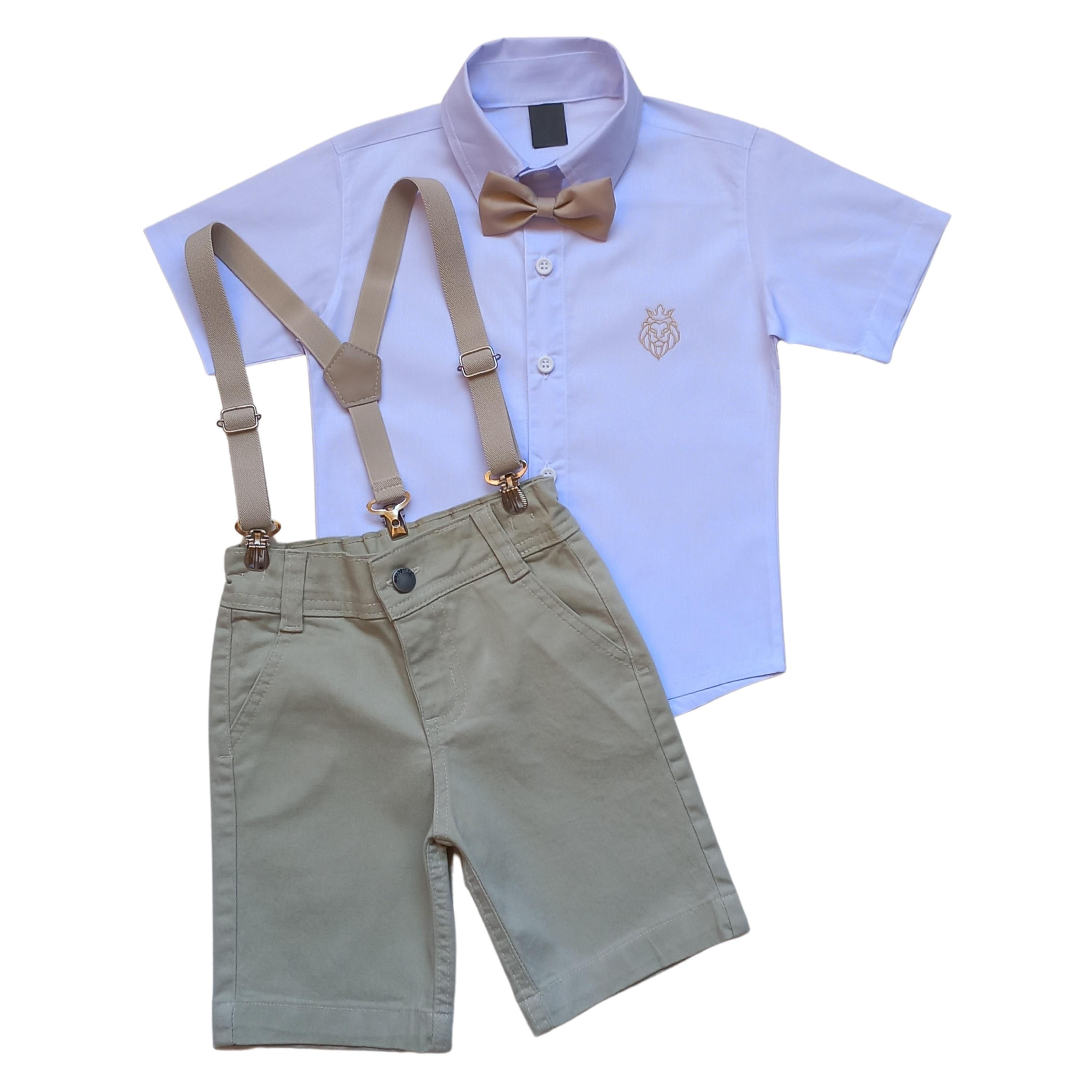 Conjunto Social Infantil Masculino - Branco Com Bege