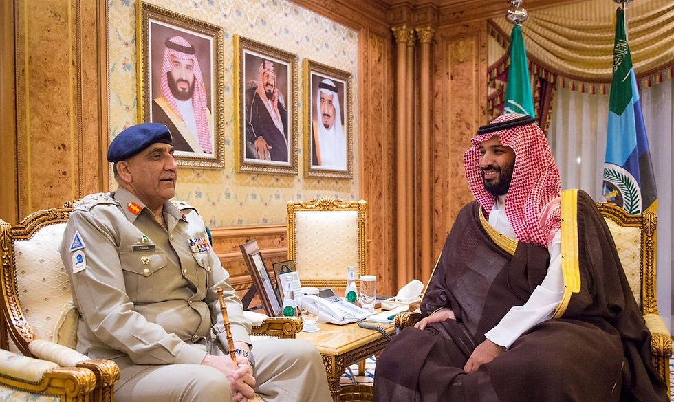 Crown Prince Mohammed Bin Salman and Pakistan Army Chief, 2017. Attribution: Saudi Press Agency, cc.spa.gov.sa, Creative Commons License