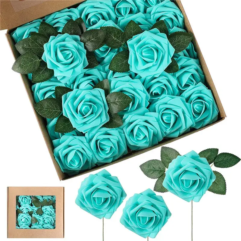Miniatura: 10~100pcs Rose Artificial Flowers Foam Fake Roses Wedding Bouquets Centerpieces