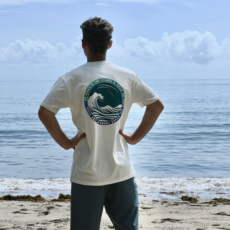Thumbnail: Psalm 107:29 KJV natural t-shirt, by Revive As The Corn.